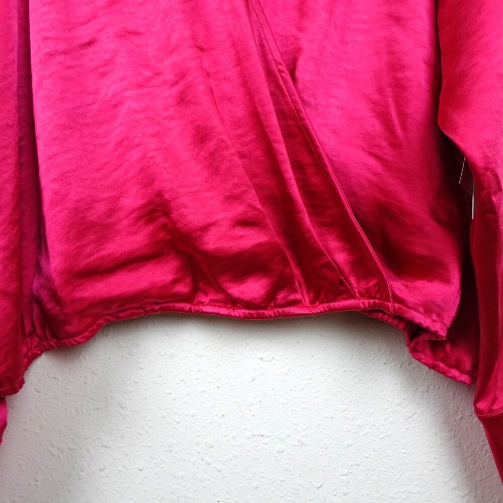 Good American V-Neck Top Women's Size 2XL Pink Satin Wrap Long Sleeve - Picture 7 of 11